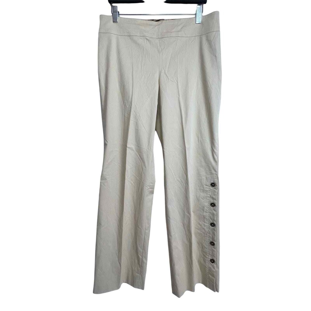 Escada 42‎ Tan Cotton Straight Leg Pants Side Zip Button Detail Tall